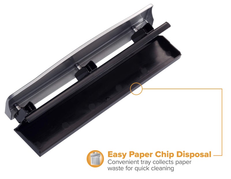Bostitch Office Premium 3 Hole Punch, 12 Sheet Capacity, Metal, Rubber Base, Easy-Clean Tray, Silver, 2-Pack - Image 5